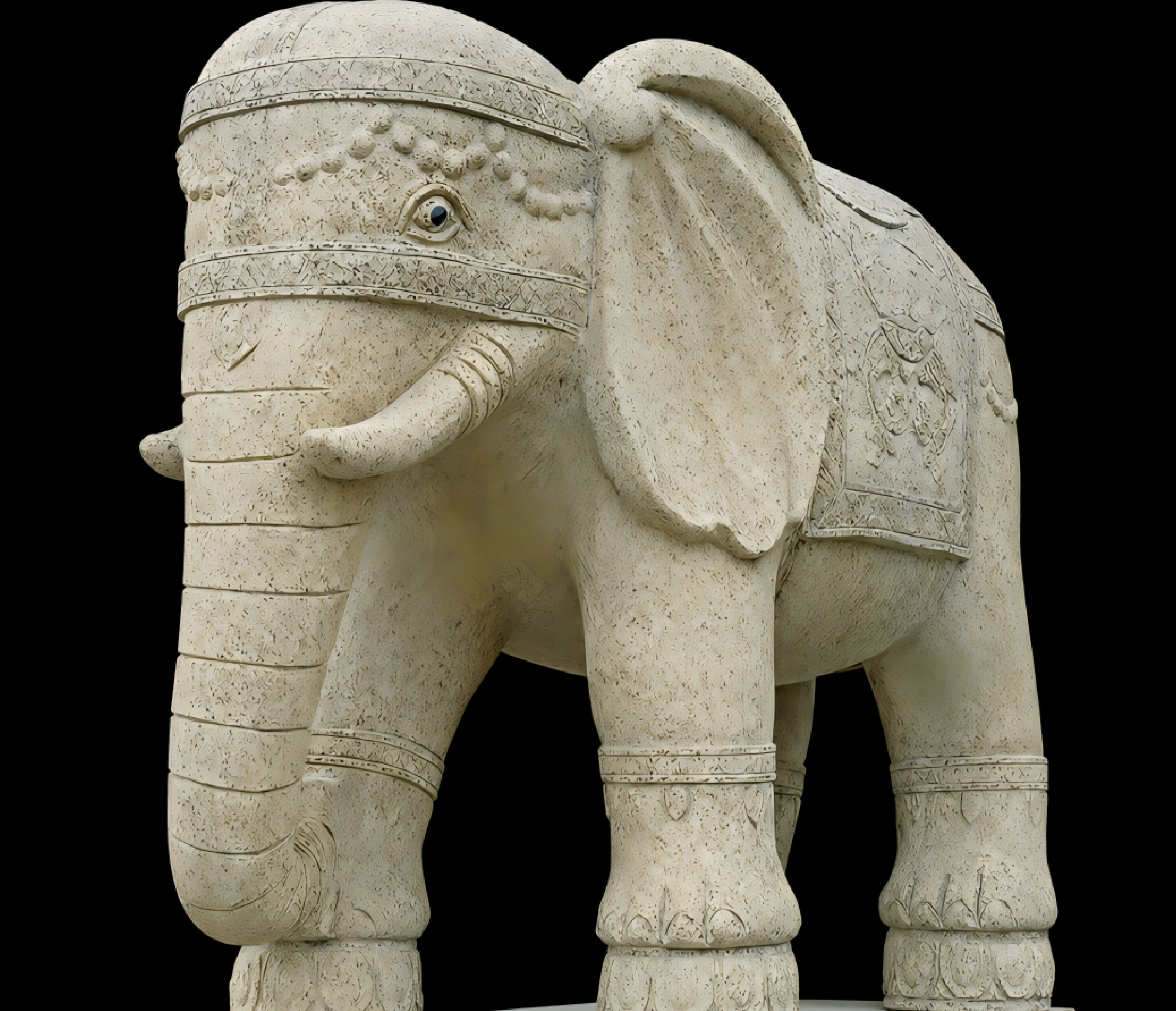 Royal Hand-Carved Stone Elephant Statue